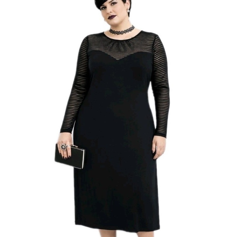 ASOS CURVE Size 18 Black Viscose Knit Sheer Ribbed Long Sleeve Sweetheart Dress